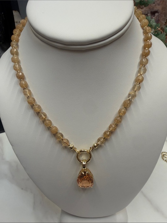 Jewelry - Gold-Tone Citrine Bead Necklace with Pendant